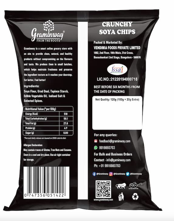 Graminway SOYA Diet Chips | Healthy Crispy and Spicy Munchies | Snacks, 100 Grams Each (Pack of 2) - Image 2 thumbnail