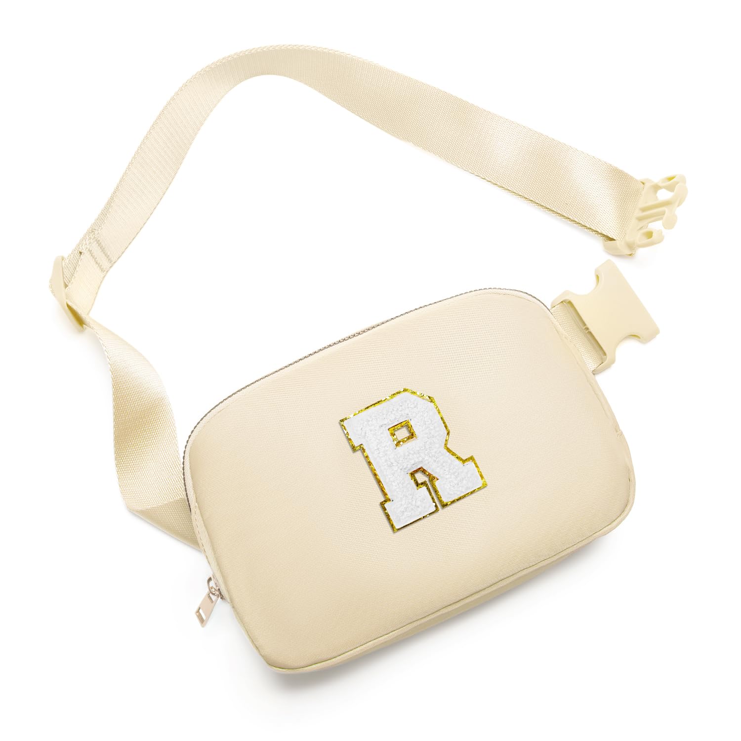 Birthday Gifts for 8 9 10 11 12 13 Year Old Girls Personalized Fanny Pack Crossbody Bags with Initial Letter Patch Belt Bag for Teen Girls Cute Trendy Stuff Travel Essentials (Beige-R)