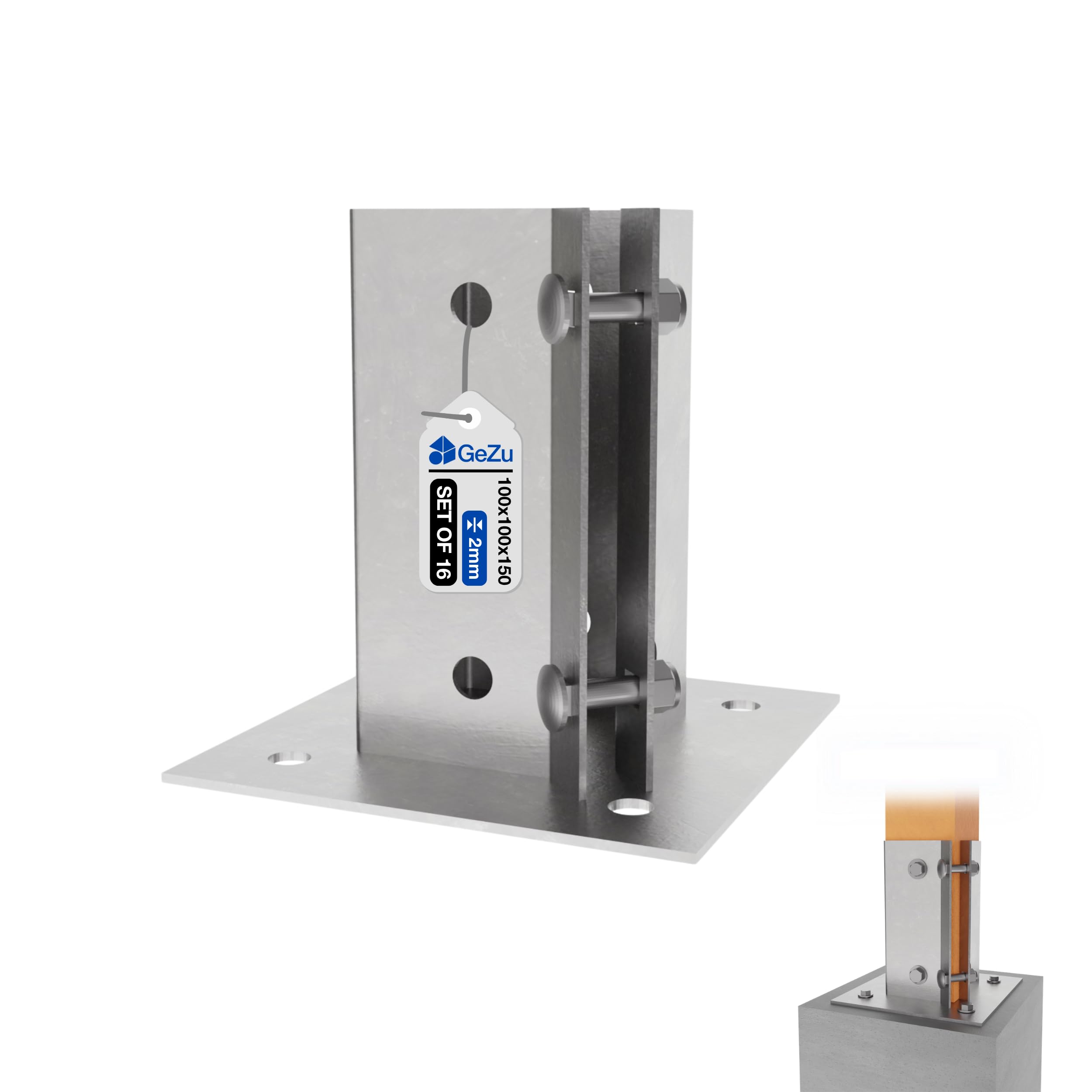 GeZu Impex Post base 81 x 81 mm Hot Dip Galvanised fence support brackets deck holder pergola pavilion base bolt down shoe — view 76