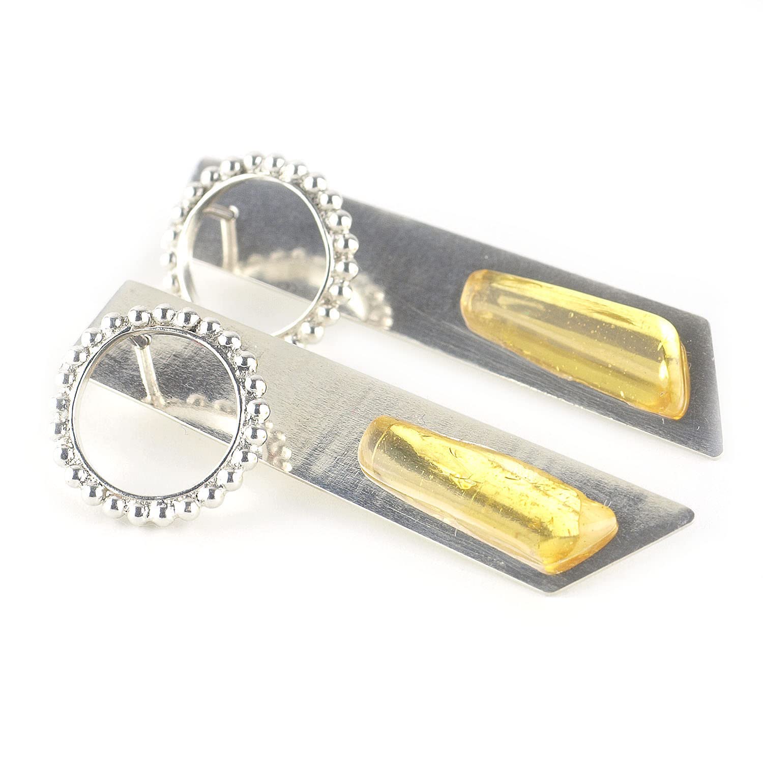 Pendientes de Ámbar y Plata de Ley de 37 mm de largo estilo minimalista