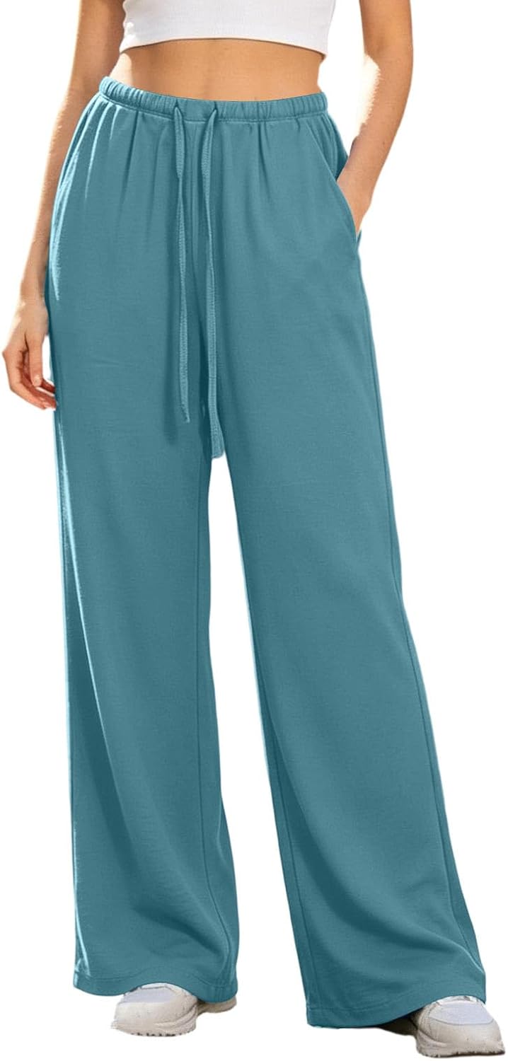 Drawstring Vacation Wide Leg Pants for Women High Waist Flowy Beach Palazzo Trousers Lightweight Summer Pants