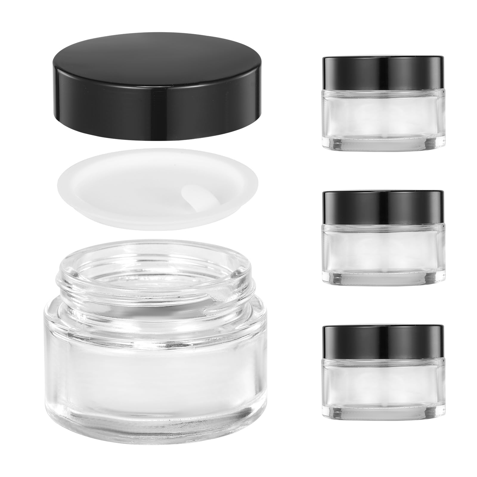 4 Pack Clear Small Glass Jars with Lids and Inner Liners, 30 ml Reusable Small Glass Containers for Creams, Lotion, Cosmetic, Spice, Powder