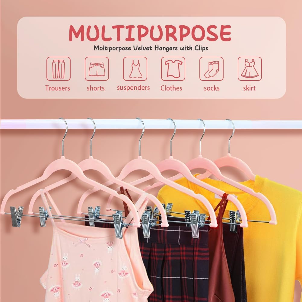 Stormix Baby Velvet Hangers with Clips Non-Slip Pink 14 Pack 11.8 inches