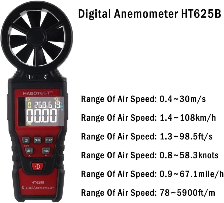 HT625B Digital Anemometer Air Velocity Wind Speed Temperature Humidity Tester Analyzer Gauge Meter