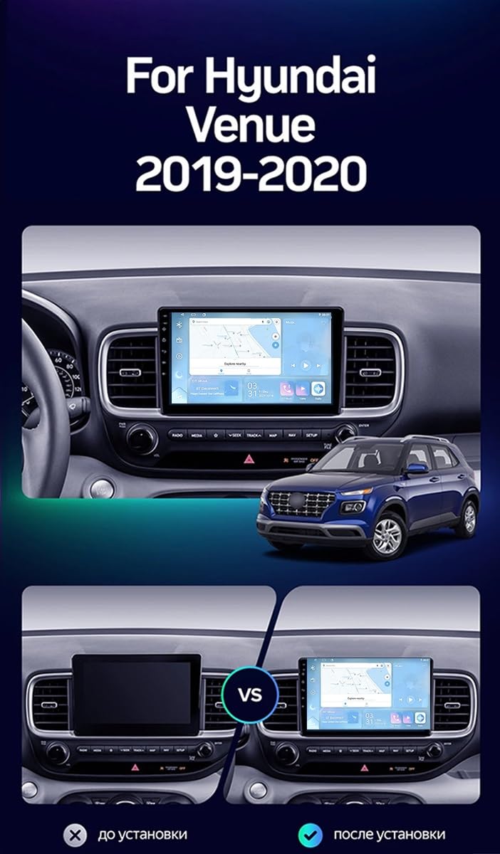 2K Radio Samochodowe dla Hyundai Venue 2019 2020 Ekran Dotykowy QLED Android 13 9-Inch/Bezprzewodowe CarPlay/Android Auto/WiFi/FM AM RDS Radio/GPS/Bluetooth/Kamera Cofania/ADAS DVR(M150CP)