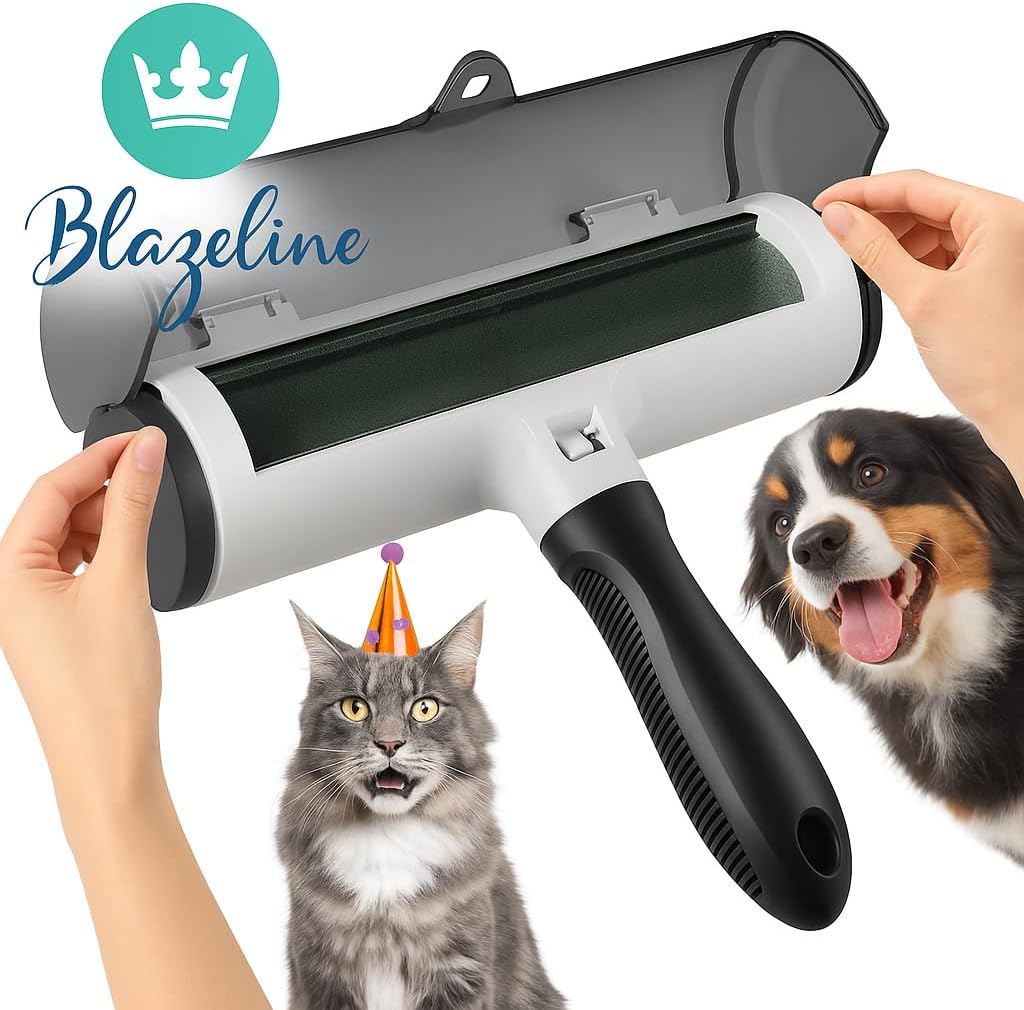 Reusable Pet Hair Roller Self Cleaning, No Refills 8‑Inch Ergonomic Handle Removes Fur from Furniture Clothing & Car Seats Easy to use pet Hair Removal Tool Light Weight Bidirectional Features