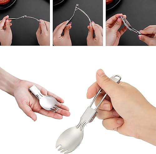 Miniatura 3 de Cubertería plegable para campamento  Spork de acero inoxidable  Spork con mango plegable  Utensilios ultraligeros para mochilerosenderismocamping  1