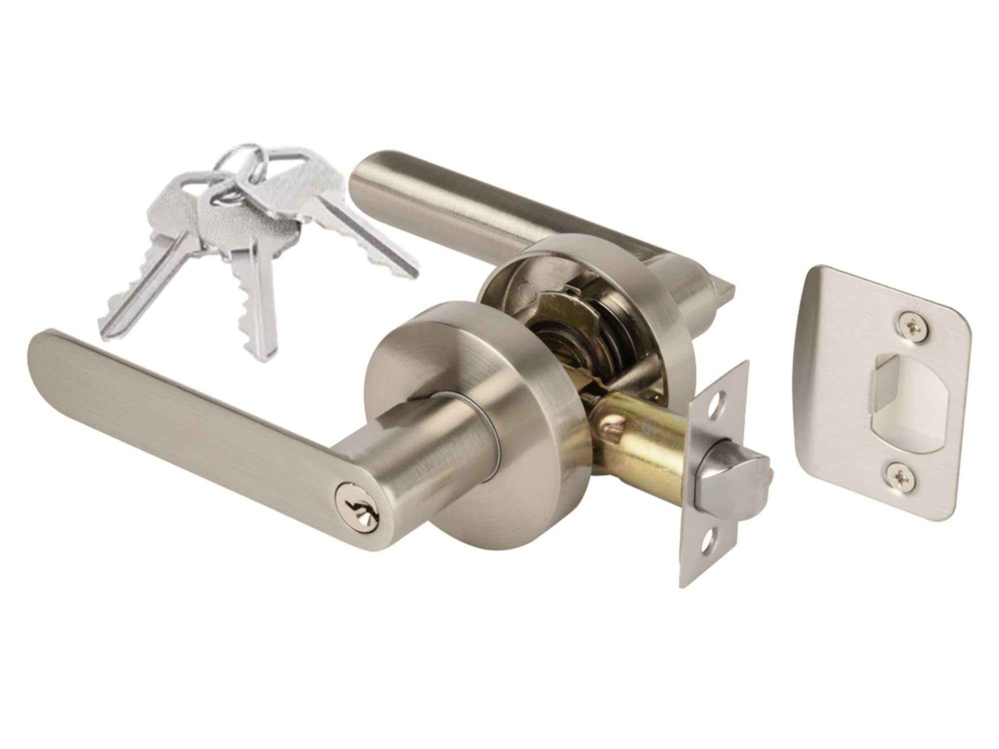 Hunta HANDLEZONE® Mantara Entrance Leverset, Key Lock Door Lever Set, Adjustable 60-70mm Latch – Satin Nickel
