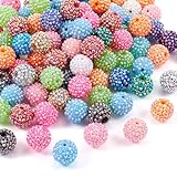 Cheriswelry 100pcs 20mm Round Resin Rhinestone Chunky Bubblegum Ball Beads Crystal Pave Disco Ball Beads Loose Spacer Charms Mixed Color for Jewelry Making Bracelets Necklace