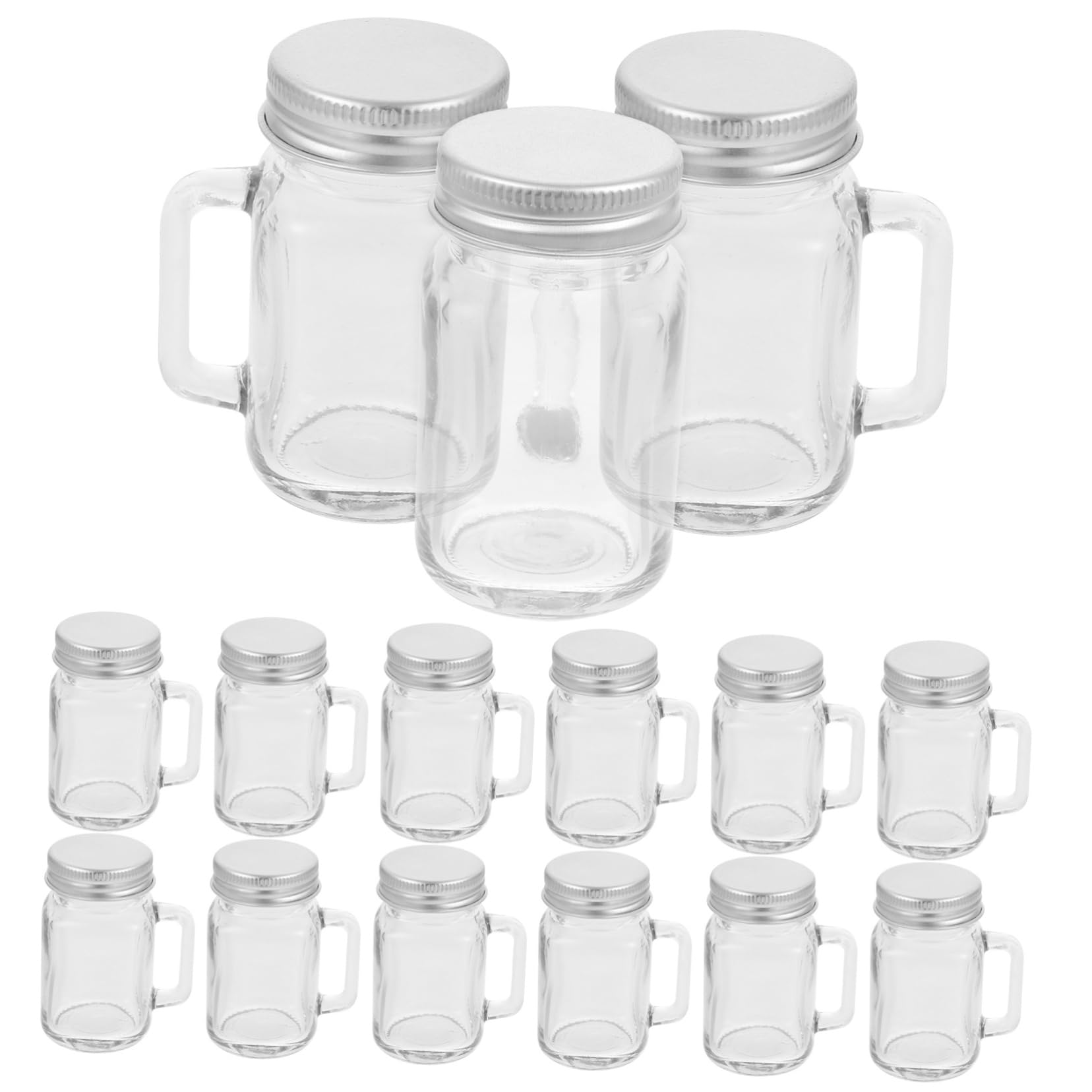 16 Stück Kleine Glasbehälter mit Henkel und Deckel 60ml Wiederverwendbare Vorratsgläser aus Glas für Marmelade Kerzen und Anlässe