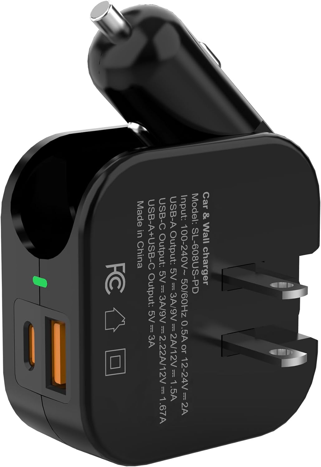 TRON Wall & Car Charger Travel Charging Station, 36W Dual USB-C & USB-A Fast Charger, Foldable for iPhone, iPad, Samsung Galaxy S22/S21, AirPods – TR17