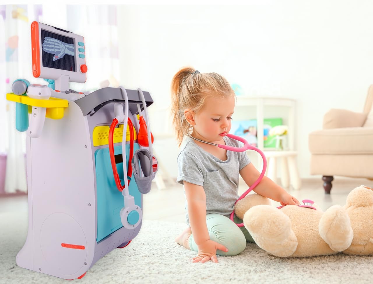 Malplay Arztspielzeuge Set Little Doctor Arztwagen Röntgengerät Stellung des Arztes Rollenspiel Kleiner Arzt Set Kinder ab 3 Jahren