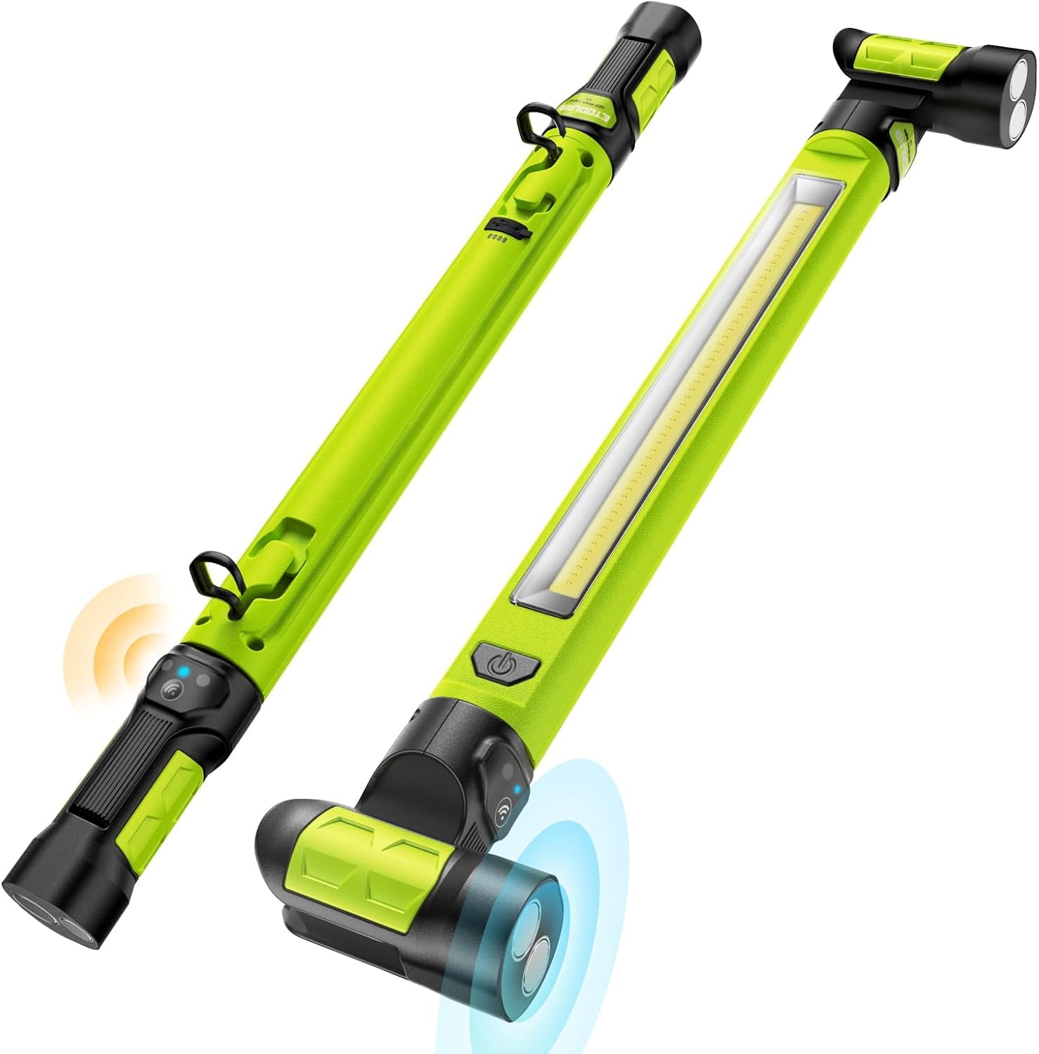 Lampe d'atelier LED ETOOLAB - 5200 mAh - Véritable 1200 lm - Lampe de compartiment moteur avec aimants - Projecteur de chantier - Crochet à 360° - Capteur de présence - Pour camping, chantier, garage,