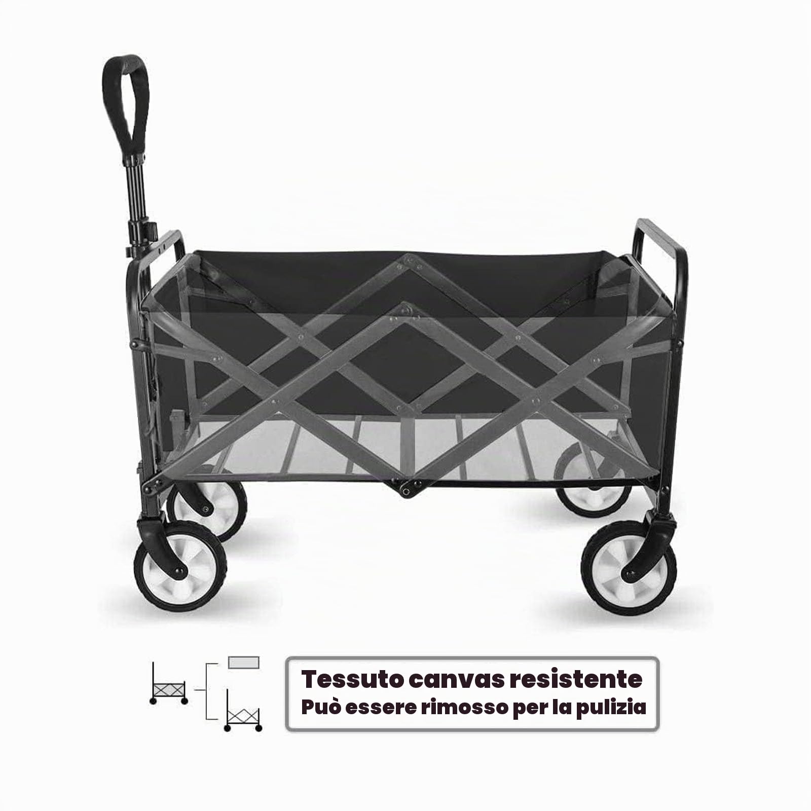 Carrello Pieghevole Carico di 300 Kg, Carrello da Spiaggia e Campeggio con Ruote Grandi, Carrello Trasporto Pesante da Giardino, Carrello Spesa Pieghevole con Maniglia Telescopica