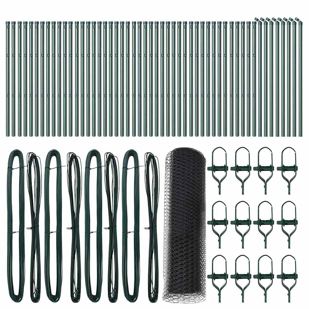 Outdoor Steel PVC Fence Post Set Grey 100 x 0.8 m 13 mm Mesh Garden Security Barrier for Pets Terrace Enclosure Weather Resistant Corrosion Proof Rectangular Posts 52 Pack