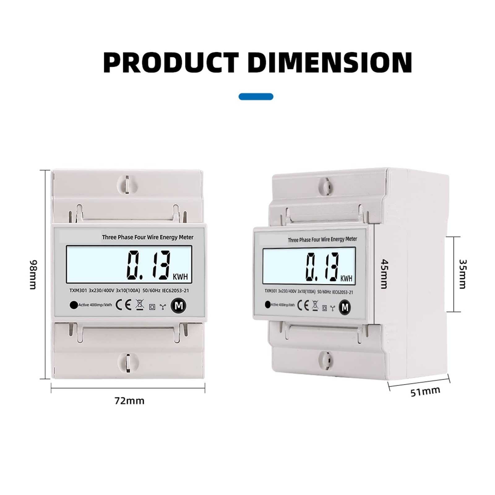 Medidor De Consumo Electrico, Multifunción 380V 3 Fases 4 Cables vatímetro Potencia bidireccional medidor de energía KWH Voltaje Corriente 100A AC 50Hz 60Hz Solar PV, Fácil de Instalar
