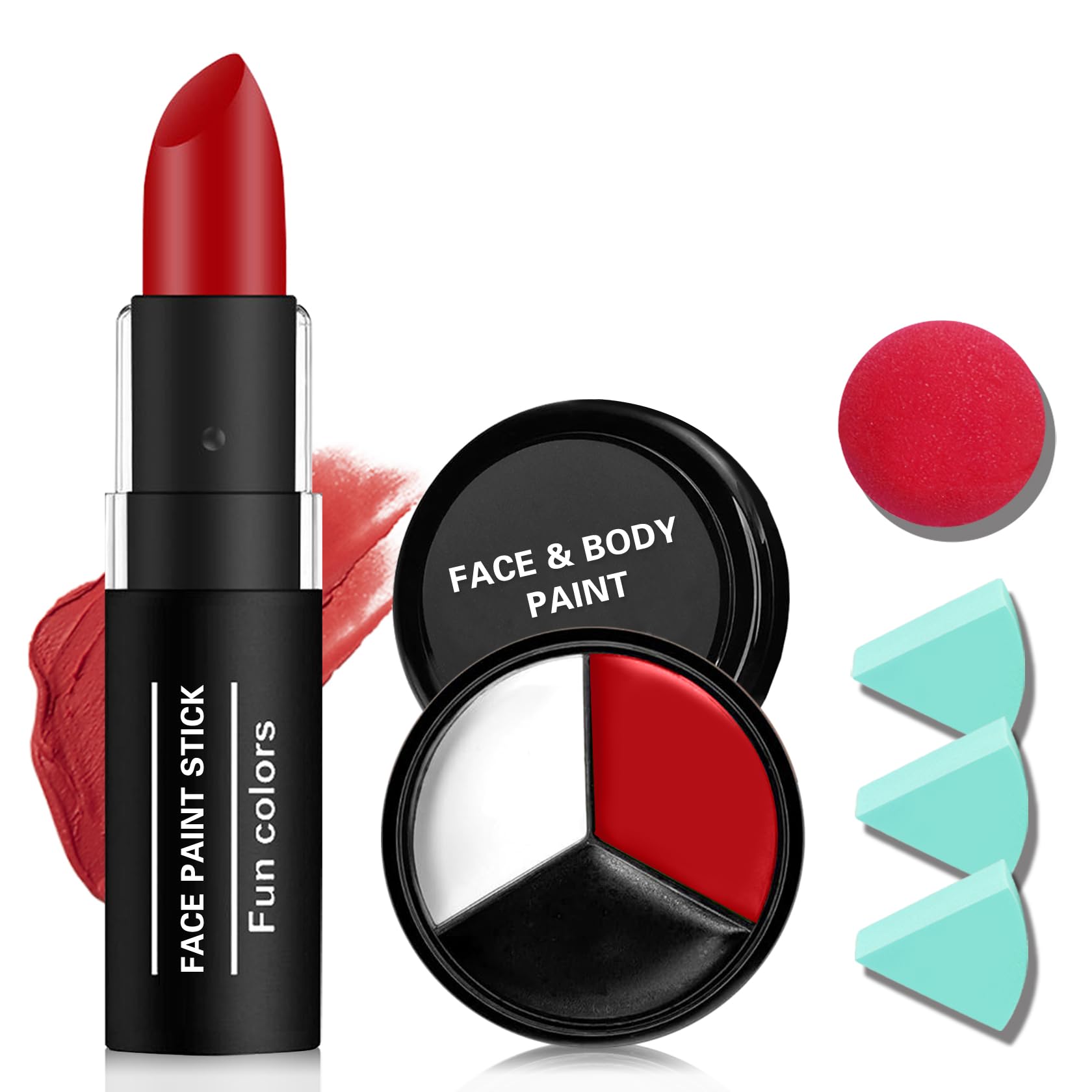 IONSGAKO Halloween Joker Clown Makeup Kit, White Black Red Face Body Paint
