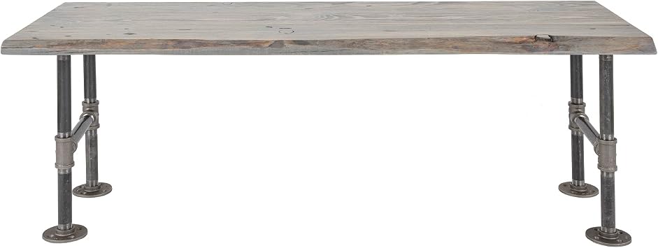 Restore by Pipe DECOR Live Edge Wood Accent Bench 48 in. x 16 in. x 17.75 in. Reclaimed Ponderosa Pine Wood in Riverstone Grey with Industrial Pipe Legs