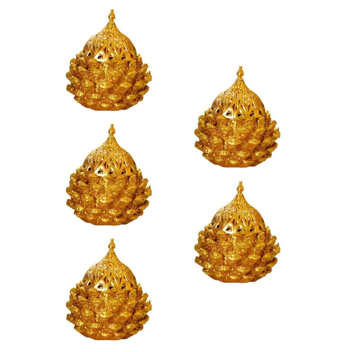Cabilock 5 Piezas Quemador de Incienso Bakhoor Dorado de Resina Forma de