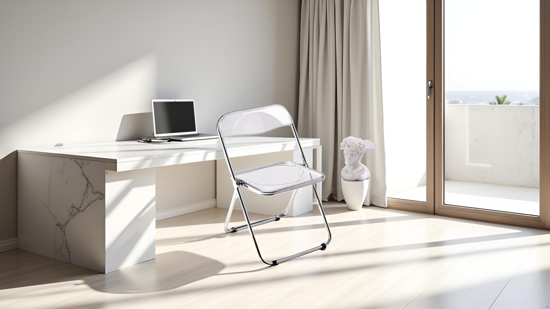 Silla Plegable Transparente, diseño Moderno - Estructura cromada - Adecuada para Comedor, salón, cristalina, Transparente, 48 x 48 x 76 cm