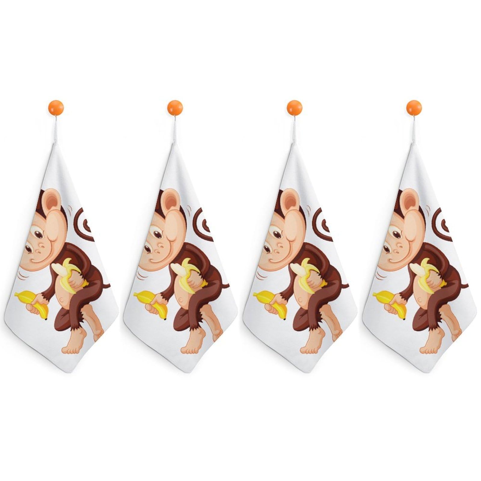 LEDFCVSU 4 Piece Hanging Hand Towels, Monkey Banana Small Dry Hand Towel for Kitchen Bathroom