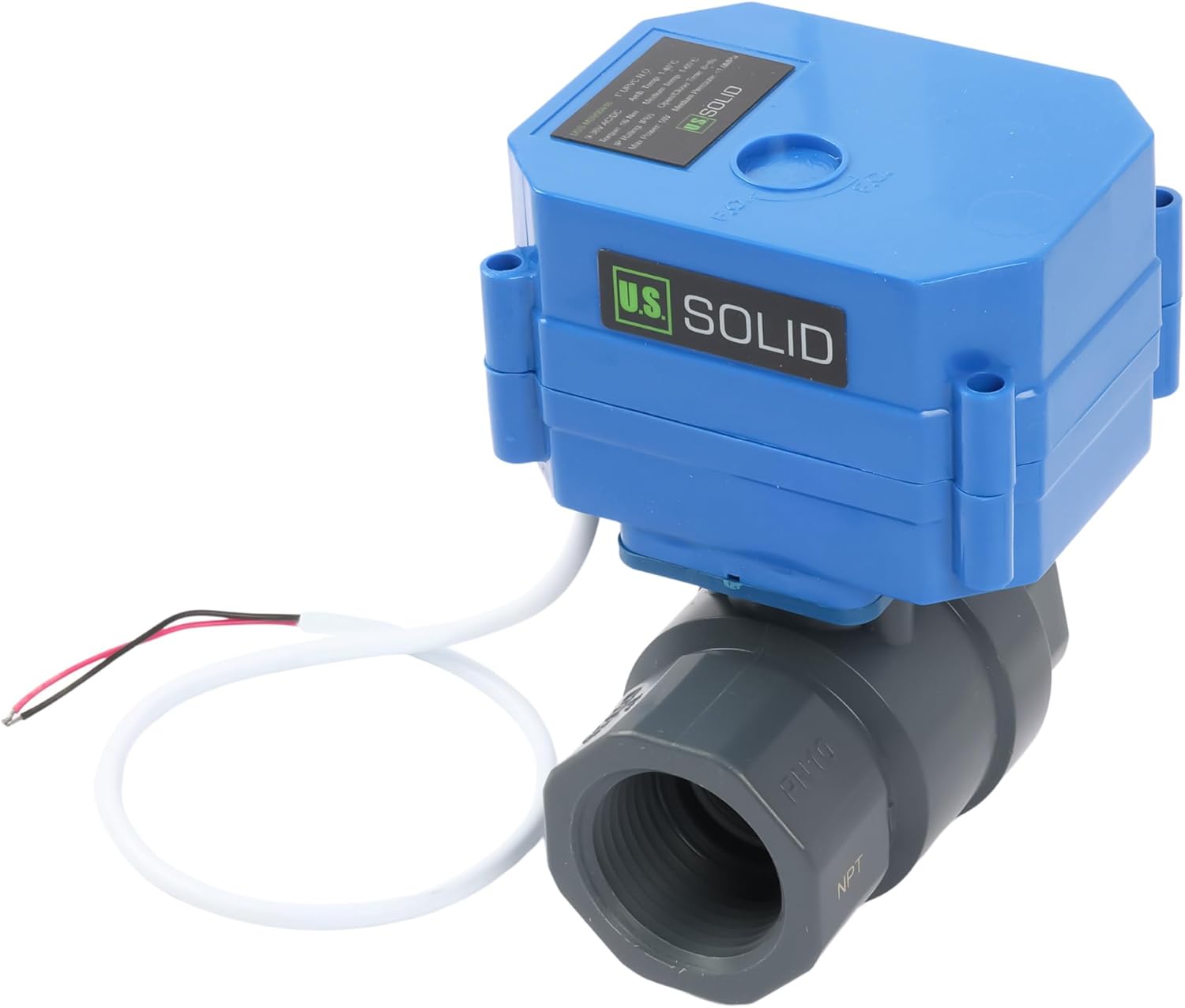 U.S. Solid 1" UPVC Motorized Ball Valve - 9-24V AC/DC Plastic Electrical Ball Valve with Standard Port, 2 Wire Auto Return, Normally Open