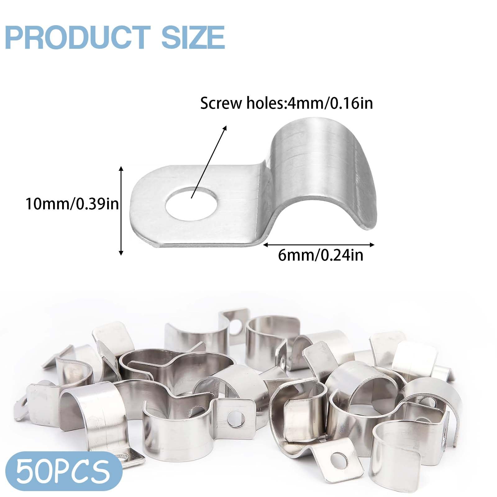 XoeLLe 50 Pcs Pipe Clips 6mm, Stainless Steel Pipe Clamp Single Hole, Hose Clamp for diameter 6-7 mm Cables Water Pipes - Image 2