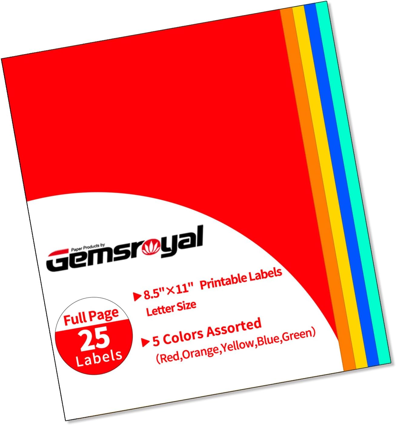 Gemsroyal Colored Full Sheet Labels Printable 8.5"×11",5