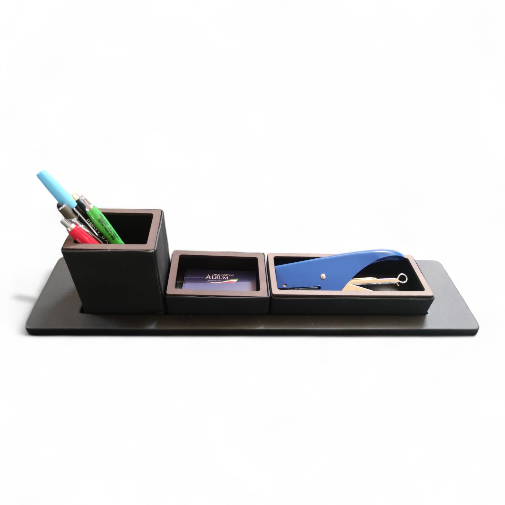 Juego de escritorio de piel sintética negra, 3 en 1, organizador a encastre con vaso porta bolígrafos, tarjetero, porta objetos, vade para oficina y casa (PU tórtola)