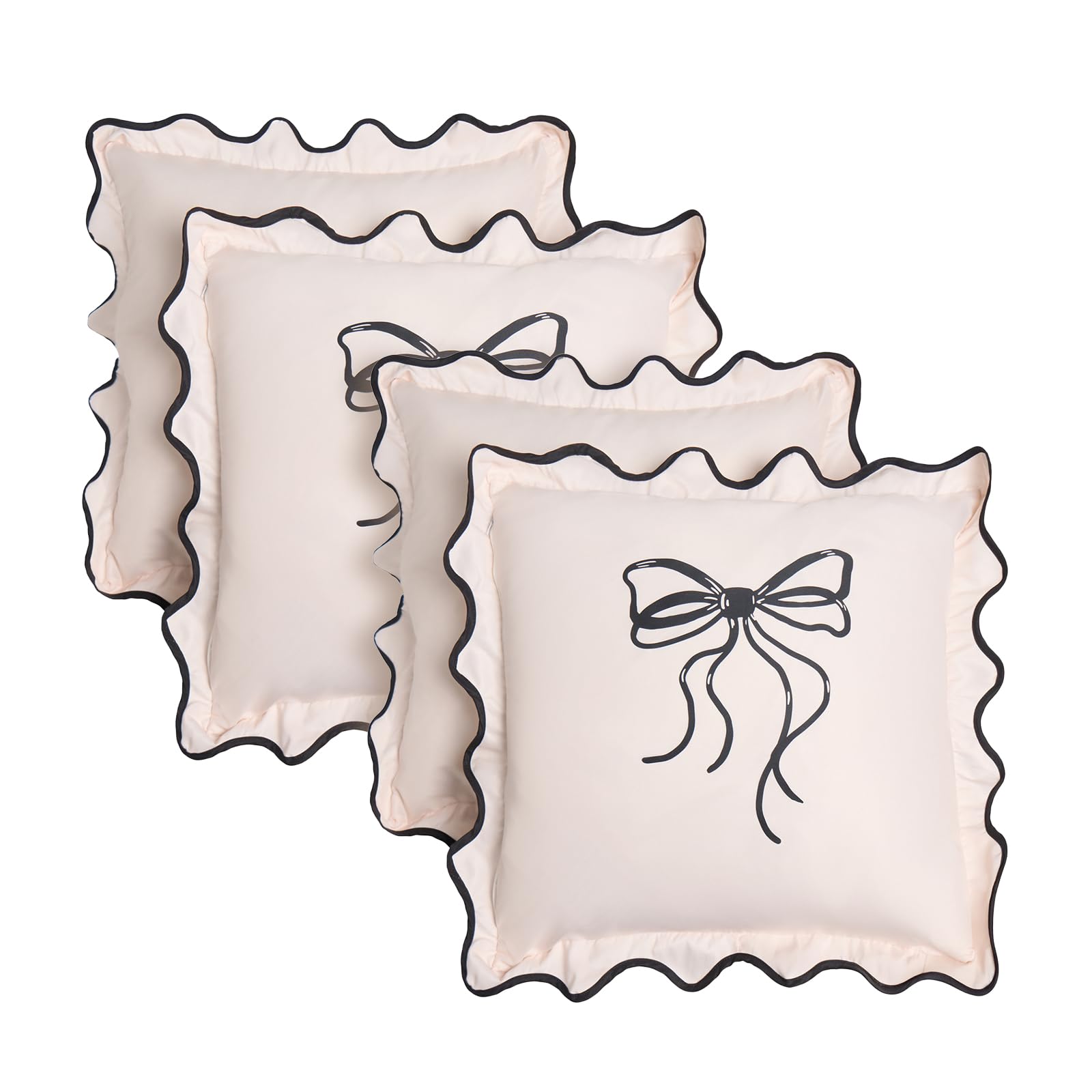OHS Bow Print Outdoor Cushions Waterproof Decorative Frill Edge Cushion Covers 45 x 45 Set 4 Super Soft Patio Garden Cushions Home Decor Throw Pillow Covers with Invisible Zipper, Monochrome