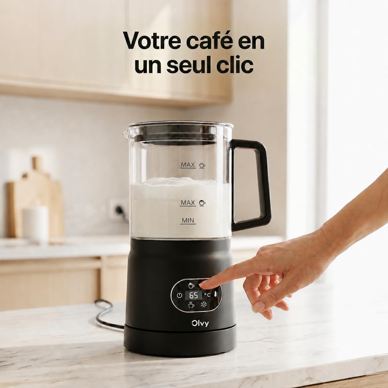 Olvy Mousseur Lait Electrique Chauffe Emulsionneur 3en1