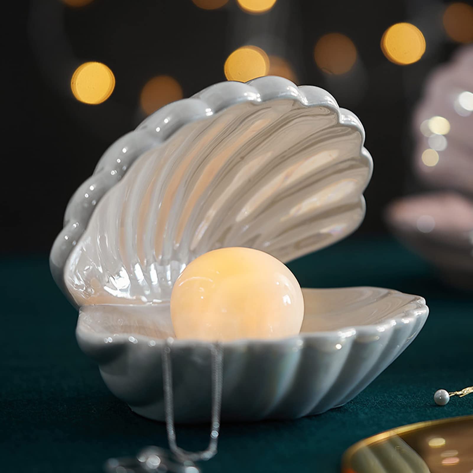 WSgift - Luci a LED a forma di conchiglia, a tema spiaggia, alimentazione a batteria, 2,8 m, 10 LED, per interni, esterni, decorazione progetti (bianco caldo