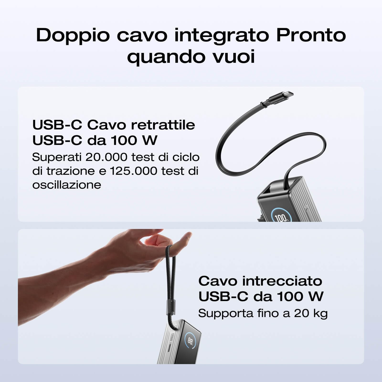 EcoFlow Power Bank per computer portatile, 25000 mAh, 170 W, due cavi retrattili integrati da 100 W, caricabatterie portatile USB C da 100 W, caricabatterie da viaggio per iPhone 17/16/15, Samsung