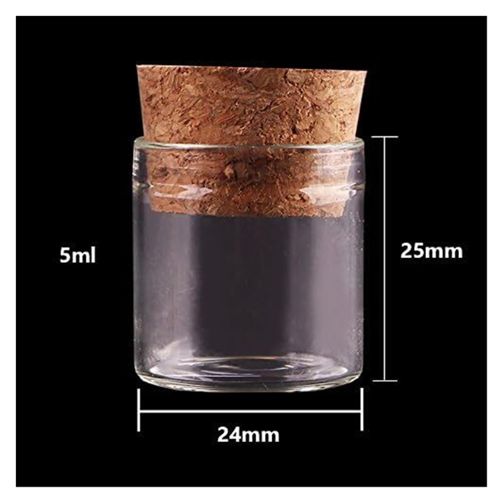 Tubos de ensayo de Vidrio Transparente, Botellas de Vidrio 5 ml/10 ml/12 ml con tapón Corcho, Paquete 50(5ml)