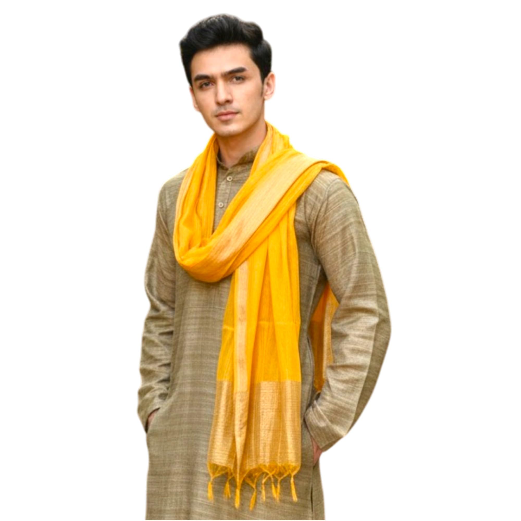 Men's Silk Bandhani Ethnic Dupatta/Stole for Kurta(Yellow, 2.25 Mtr Length)-image-15