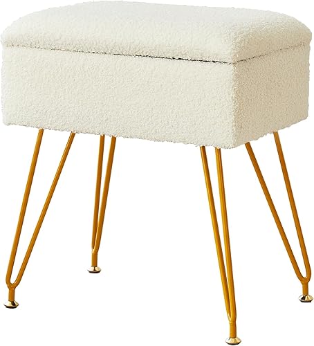 Miniatura 7 de BMWEI Taburete de tocador, otomana de almacenamiento rectangular, reposapiés, silla de piel sintética suave, mesa auxiliar lateral pequeña, patas de