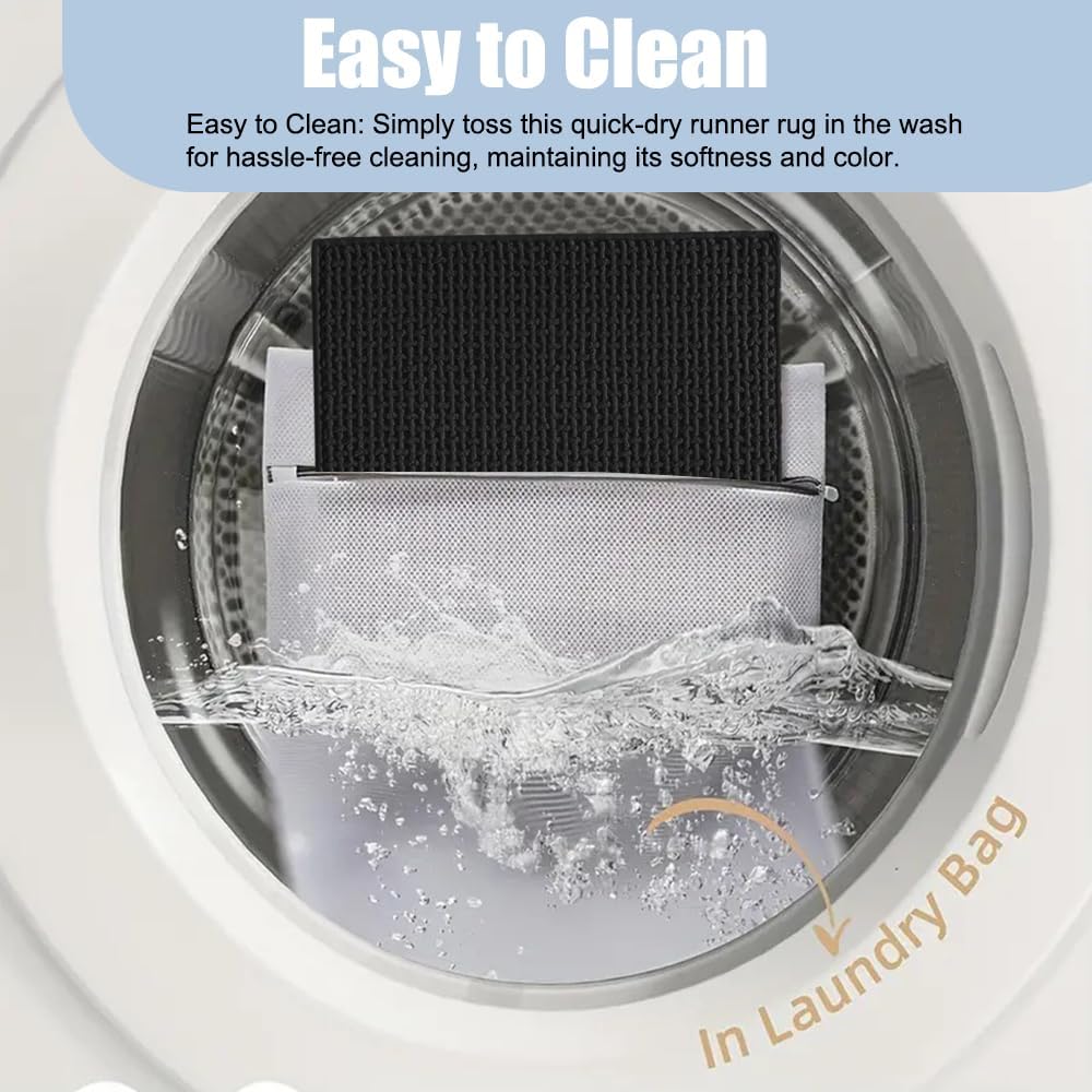 Bathroom Rug Mat, Chenille Bath Mat with Non Slip Rubber Backing Soft and Absorbent Quick-Dry Runner Rug for Bath Floor Tub and Shower Floor Black 17"x40"