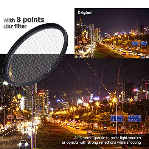 Image of JJC 49mm Star Filter Cross Screen Starburst Filter Kit for Camera Lens | for Canon EOS R100 R50 R10 with RF-S 18-45mm Kit Lens, for Canon M50 M5 M6 Mark II M200 with EF-M 15-45mm Kit Lens & More
