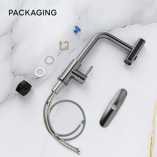 Miniatura 7 de APPASO Grifo de cocina en cascada con rociador extraíble, grifo de cocina de acero inoxidable negro con rociador, 3 modos, grifo de fregadero de