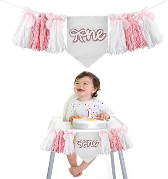 First Birthday Party Decorations Boho Bow High Chair Banner No.1 Crown Cake Topper 1st Birthday Party Decor for Baby Girls