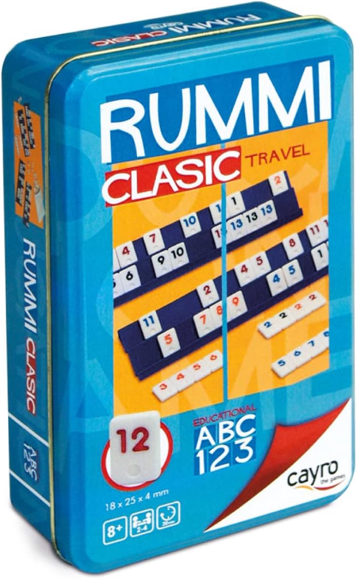 Rummi - Ages 8+ - Classic Model - Fun Board Game - For Children and Adults - Travel Edition in Metal Box - Ideal for 2 to 4 Players
