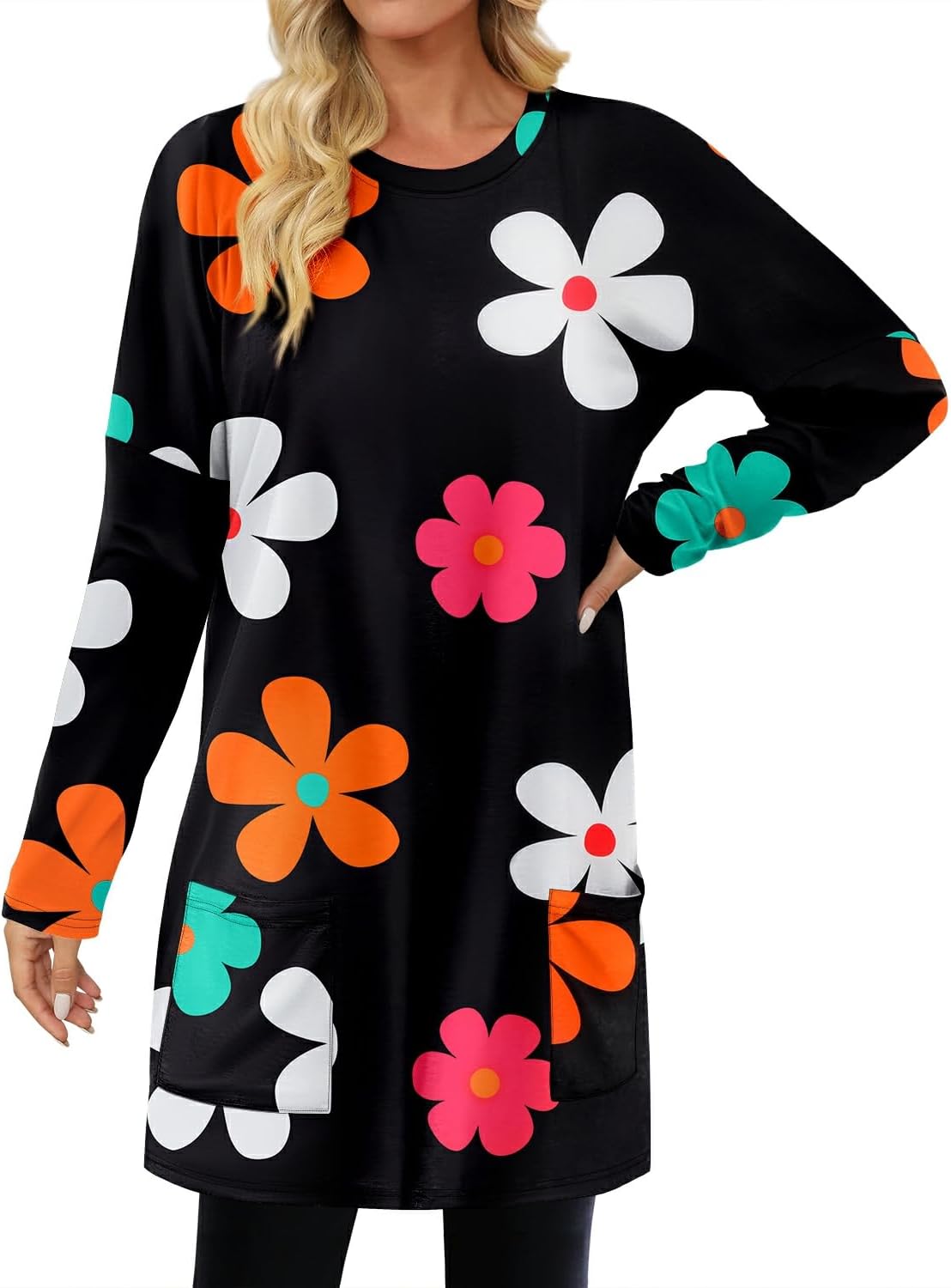 KISSMODA Womens Casual Tunic Tops for Leggings Long Sleeve Fall Shirts with Pockets - Image 2