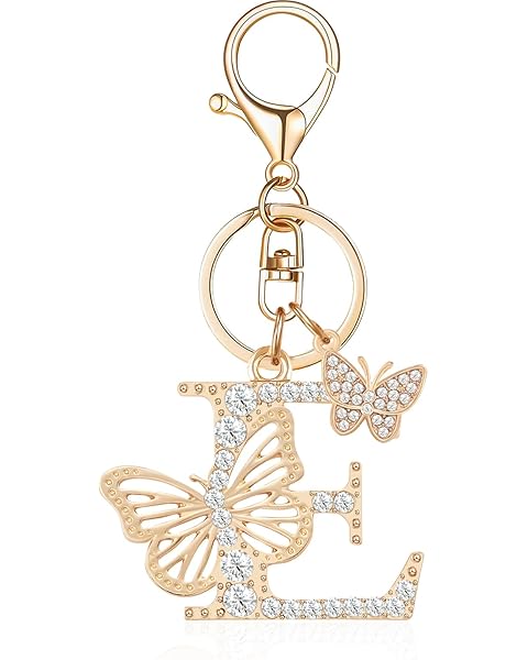 Gold Plated Alphabet Initial Letter Keyring Keychain for Women Girls Crystal Key Ch...