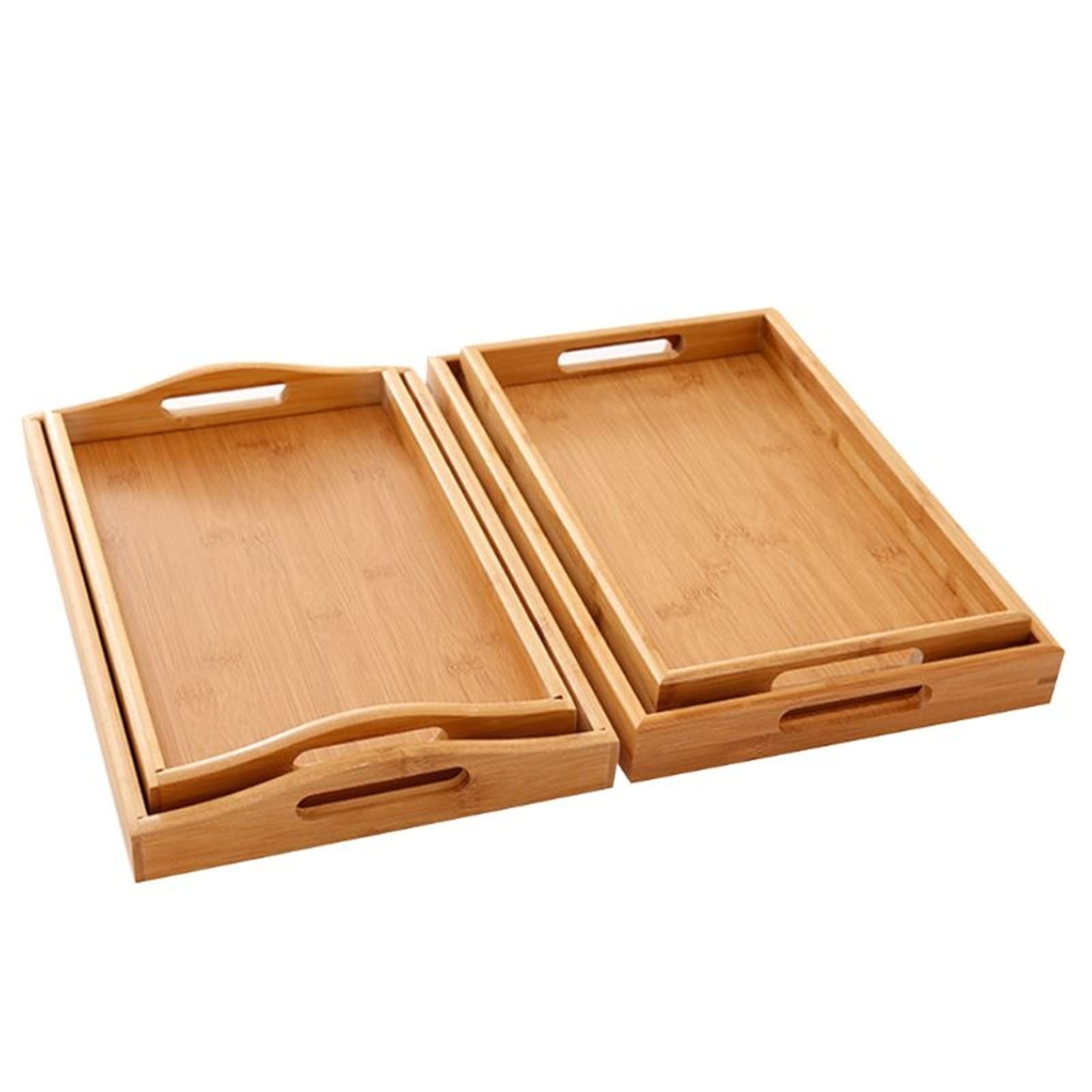 Plateau de petit déjeuner en bambou – Plateau de service pour café, thé et boissons – Décoration d'intérieur élégante et accessoire de cuisine (petite taille)
