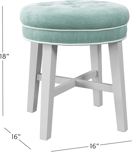 Miniatura 3 de Hillsdale, Sophia Taburete redondo de madera capitoné y tapizado sin espalda para sala de maquillaje o baño, color azul spa