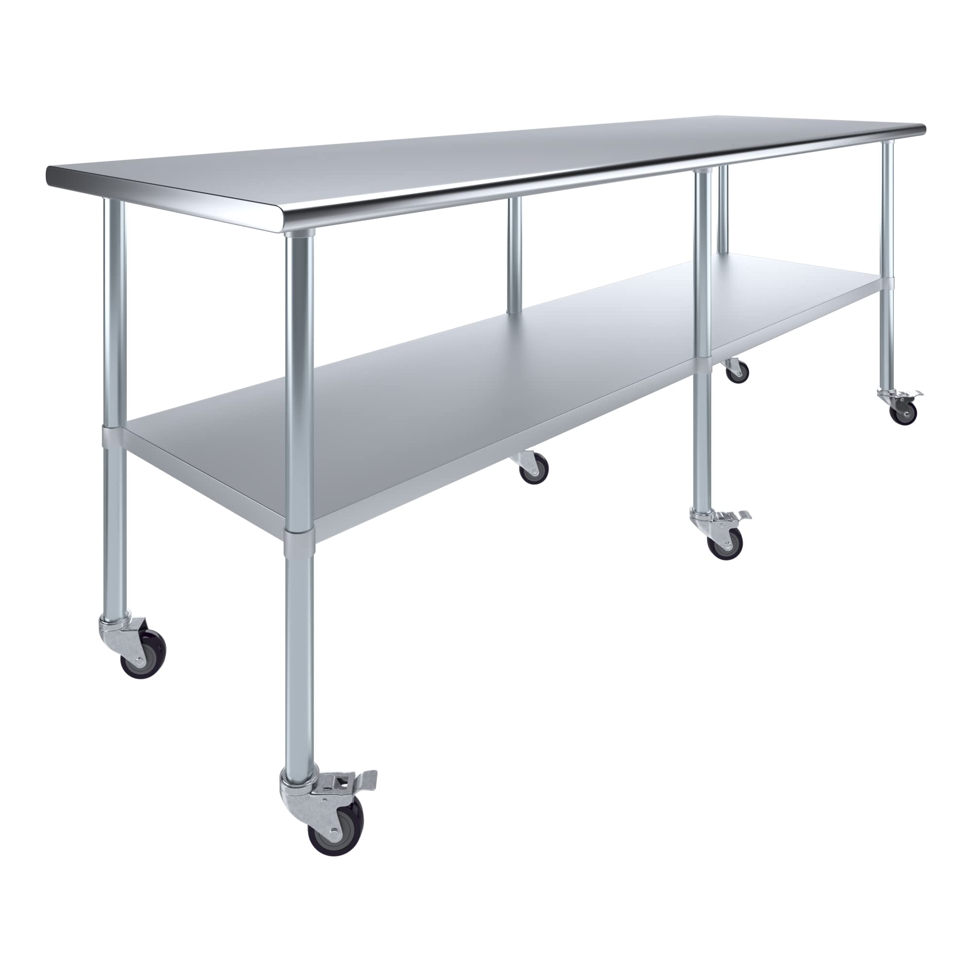 AmGood 84" Long x 30" Deep Stainless Steel Table with Casters