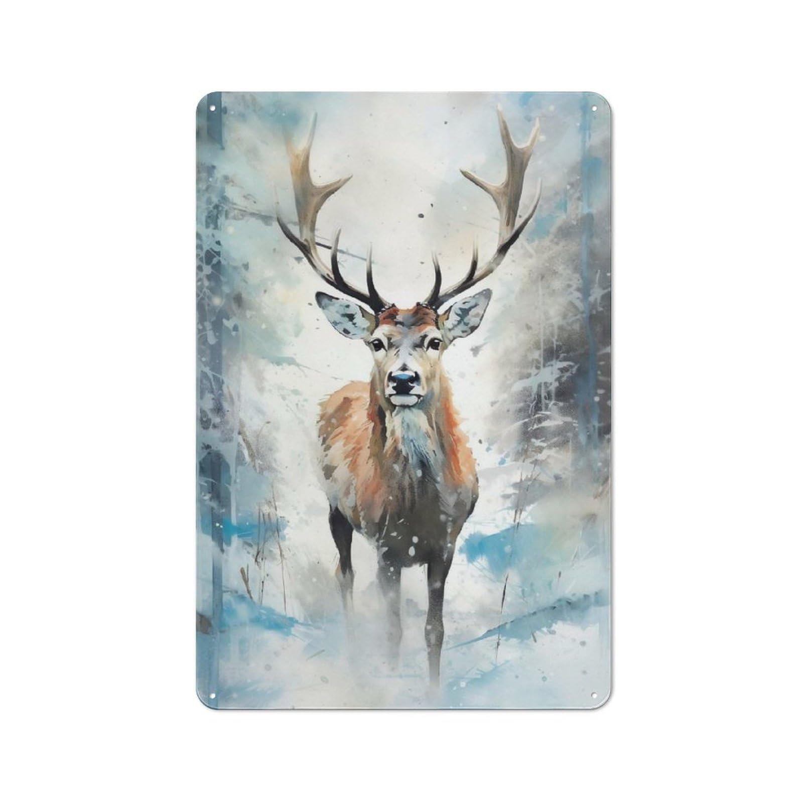 Junmoney Snowy Deer Watercolor For Home Office Or Studio, Retro Metal Wall Sign 30X20cm, For Vintage Wall Decor Fans, For Metal Sign Collectors