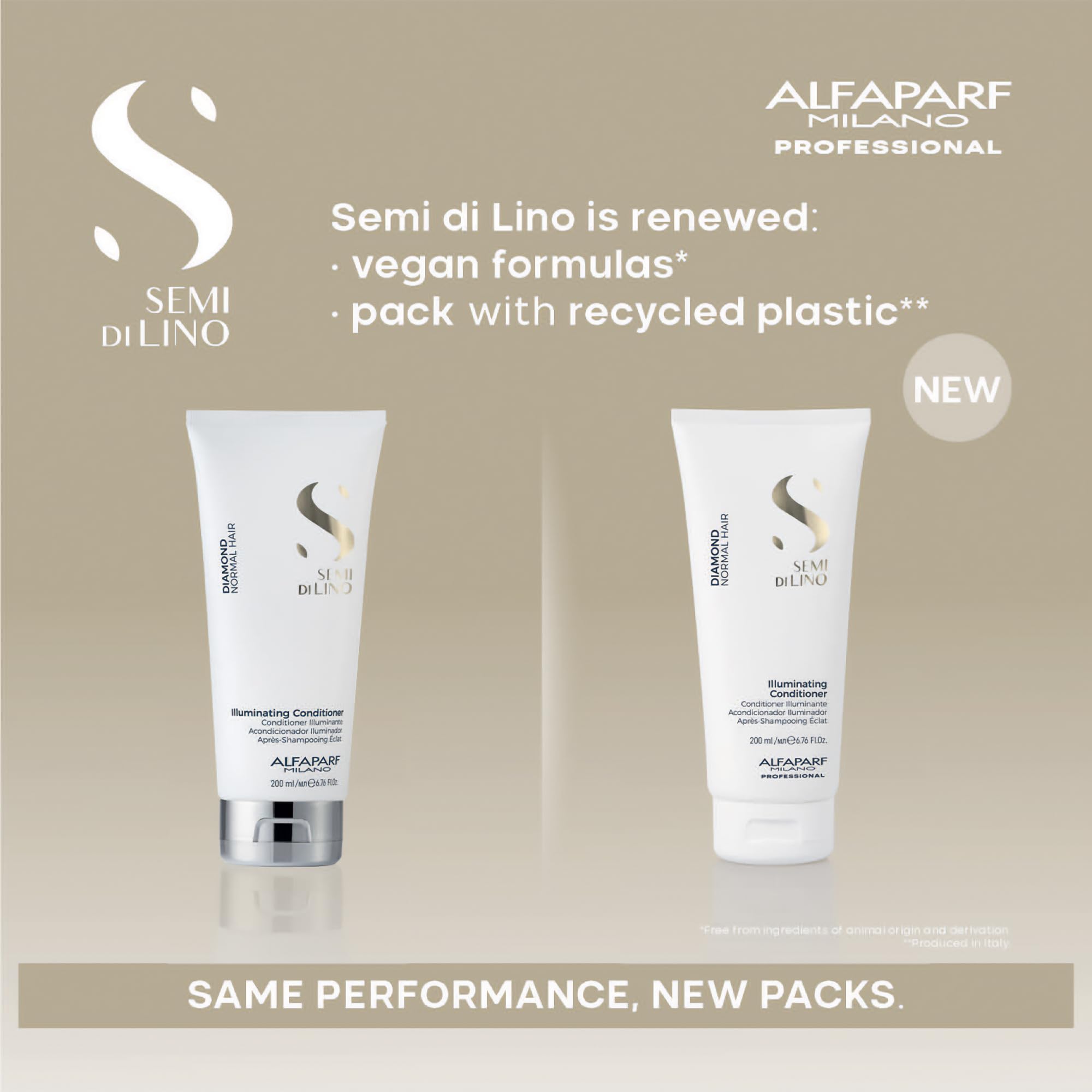 Alfaparf Milano Semi Di Lino Diamond Shine Illuminating Hair Conditioner - Sulfate Free - For Normal Hair - Safe on Color Treated Hair - Paraben and Paraffin Free - Professional Salon Quality, 6.76 Fl Oz
