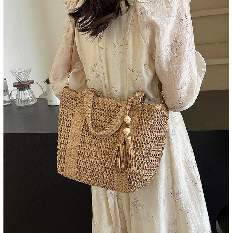 Bolso bandolera de paja tejido a mano para mujer miniatura 2