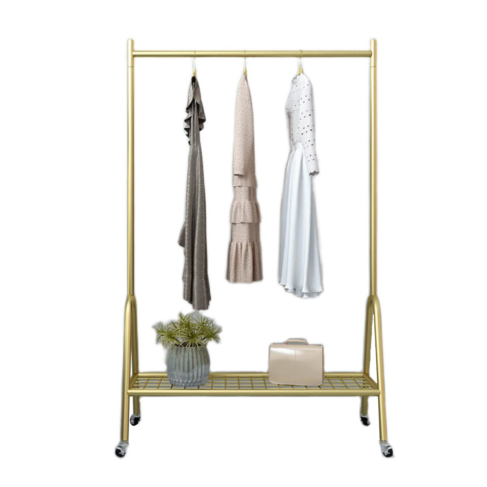 Porte-vêtements métal or avec étagère basse pour sublimer le salon
